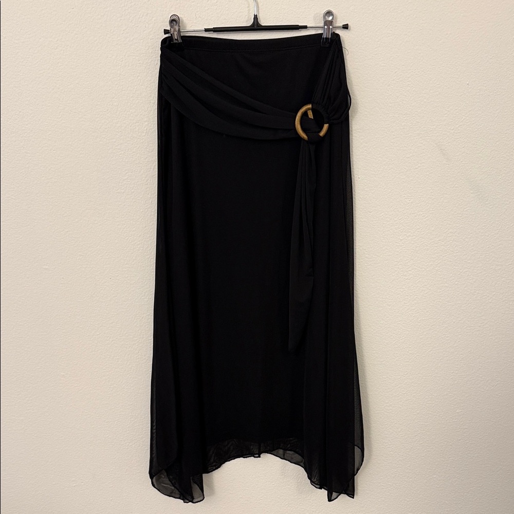 See You Monday Black High-Low Skirt with Ring Detail